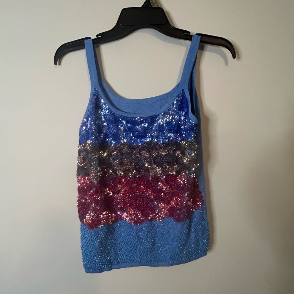 Sequin Striped Women's Tank Top - Blue, Red, Brown